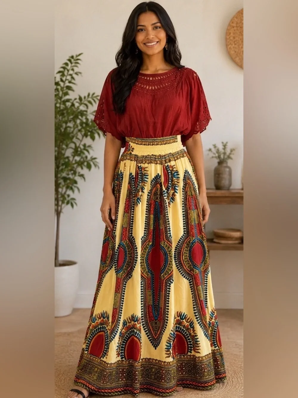 NF Boho Cotton Maxi Skirt & Embroidered Top Set OS Multicolor - Picture 1 of 9